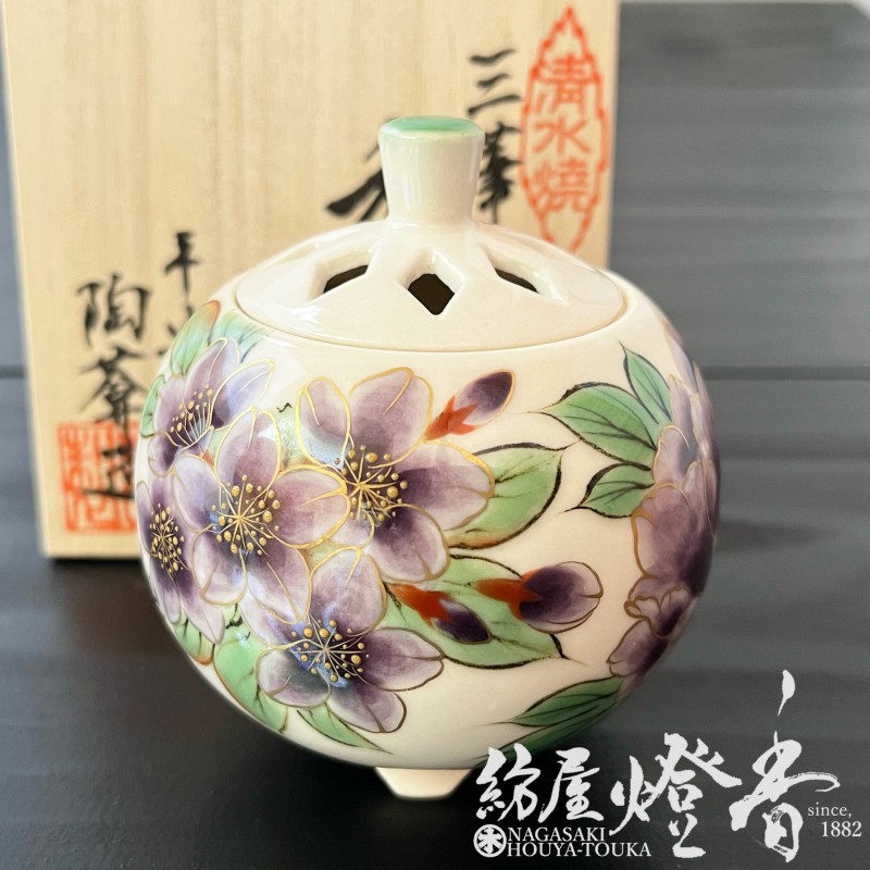 京焼 香炉 金彩の装飾 金粉椿 京焼 香炉 金彩の装飾 金粉椿