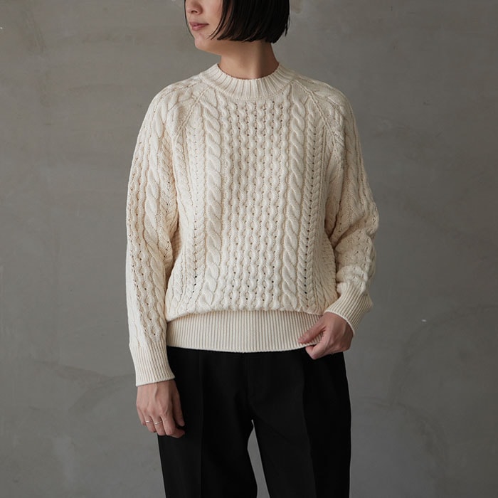 bn-24fl-035) / BATONER (バトナ―) / SOLID WOOL ARAN CREW NECK