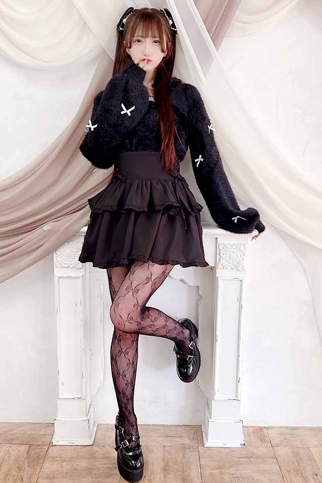 MA*RS】チビリボンケープ風ニット - BLK/ホワイト size-F | 地雷系