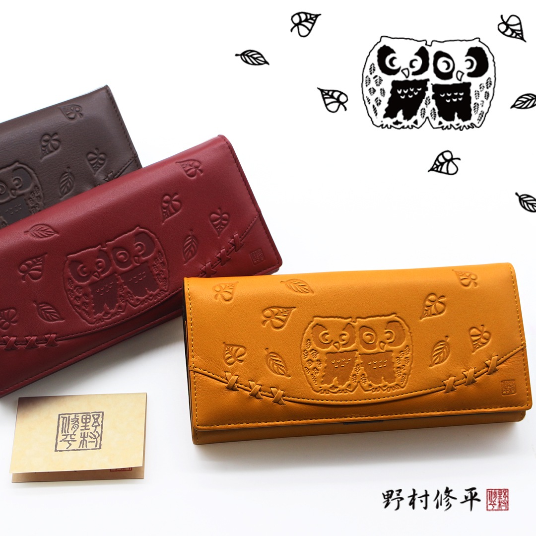 野村修平 / ナダヤ】なかよしふくろう 中Lファスナー 長財布 本革[nom