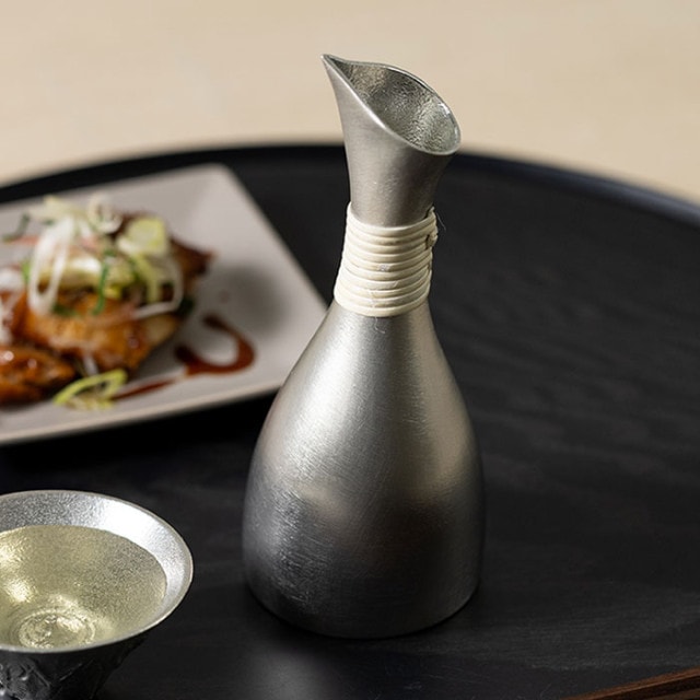 ウスヰ謹製 純銀製 酒器 ちろり二本 酒盃三客 計約258g 共箱 FR8220