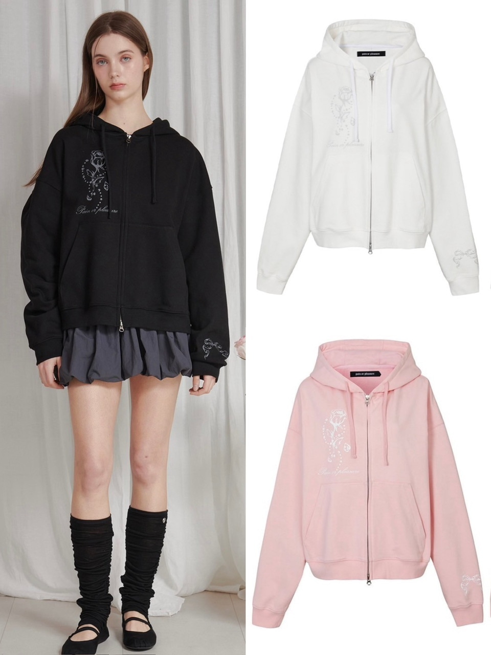 PAIN OR PLEASURE】ROSE 2WAY HOOD ZIP UP | OUR BRAND,PAIN OR
