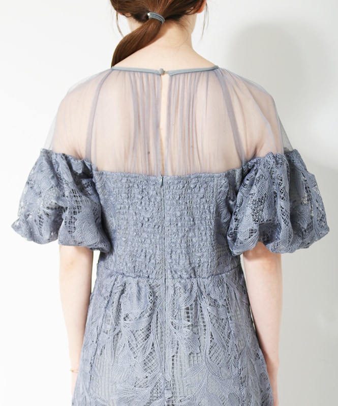 Cotton race souffle sleeve dress□ | DRESS,DRESS | ROOM903 online