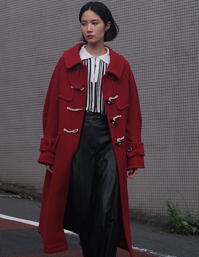 Herringbone Duffle Coat / red | OUTERS,COAT | RUMCHE OFFICIAL