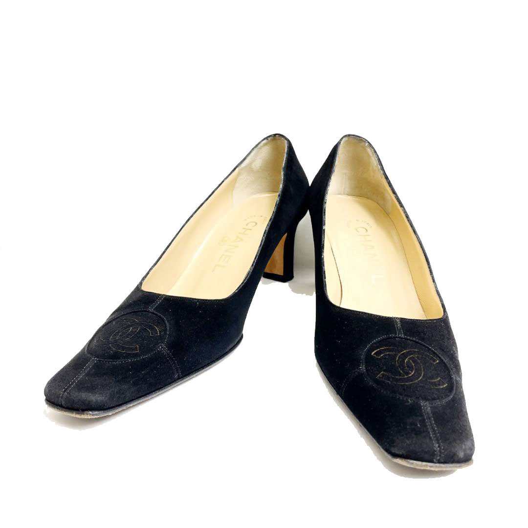 CHANEL シャネル パンプス ココマーク スエード ブラック 36 1/2C（約
