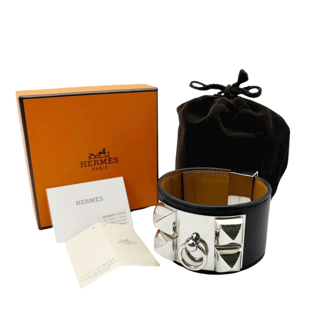 HERMES エルメス レザーブレスレット コリエドシアン 48 ブラック