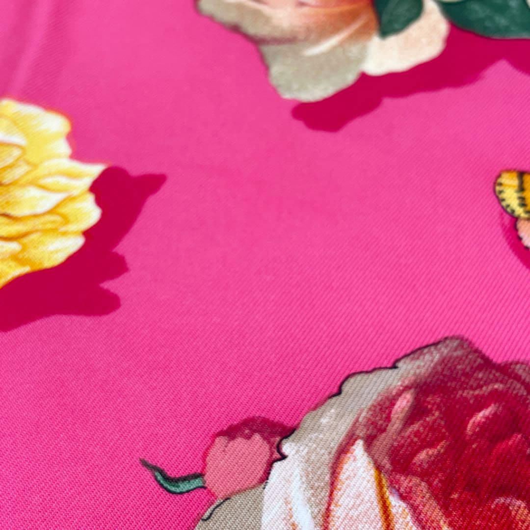 GUCCI グッチ スカーフ フローラ 花柄 蝶 蜂 シルク ピンク | 小物