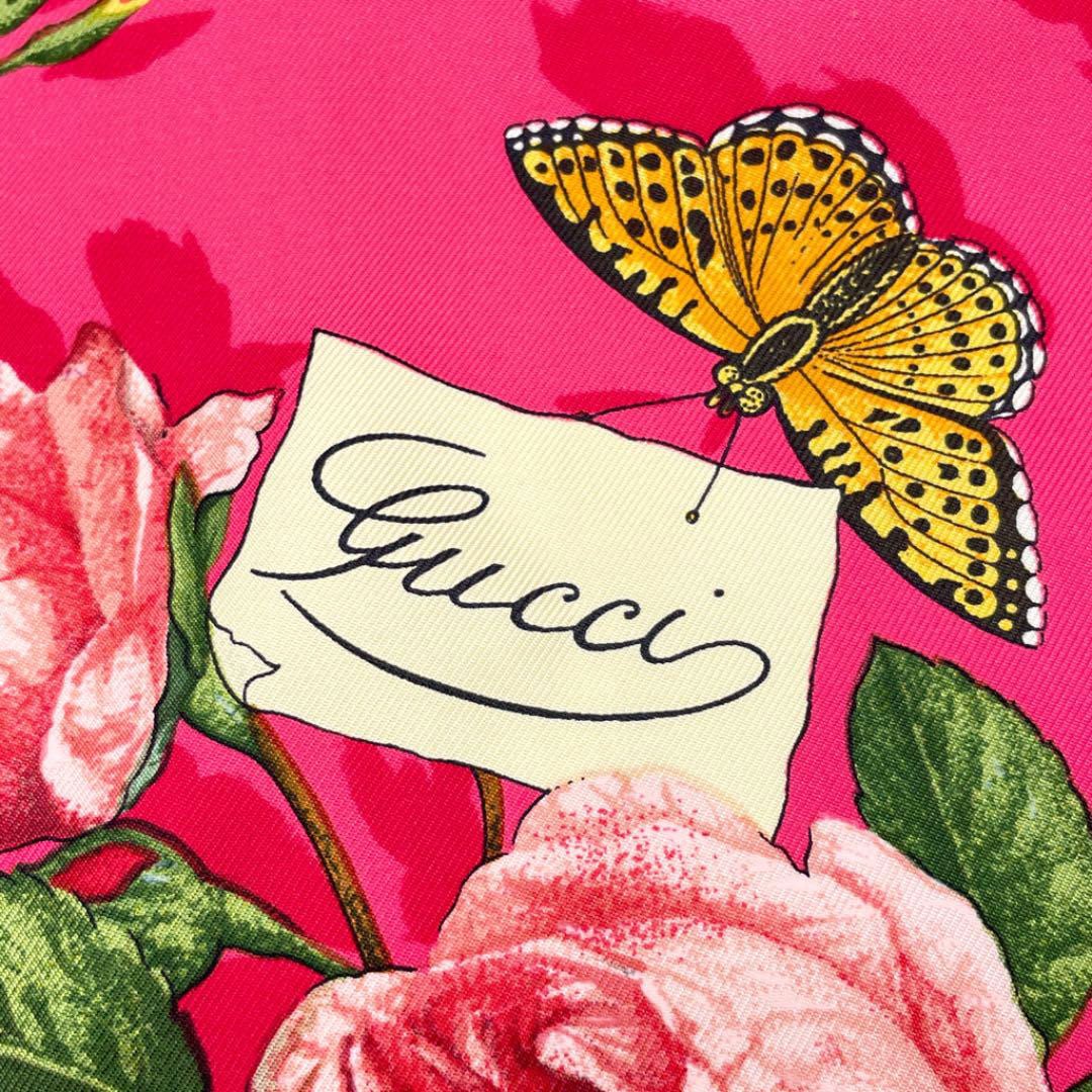 GUCCI グッチ スカーフ フローラ 花柄 蝶 蜂 シルク ピンク | 小物