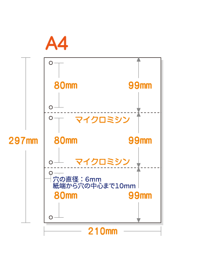 ミシン目入り用紙】 A4 3分割 白紙 6穴 | 用紙Labo