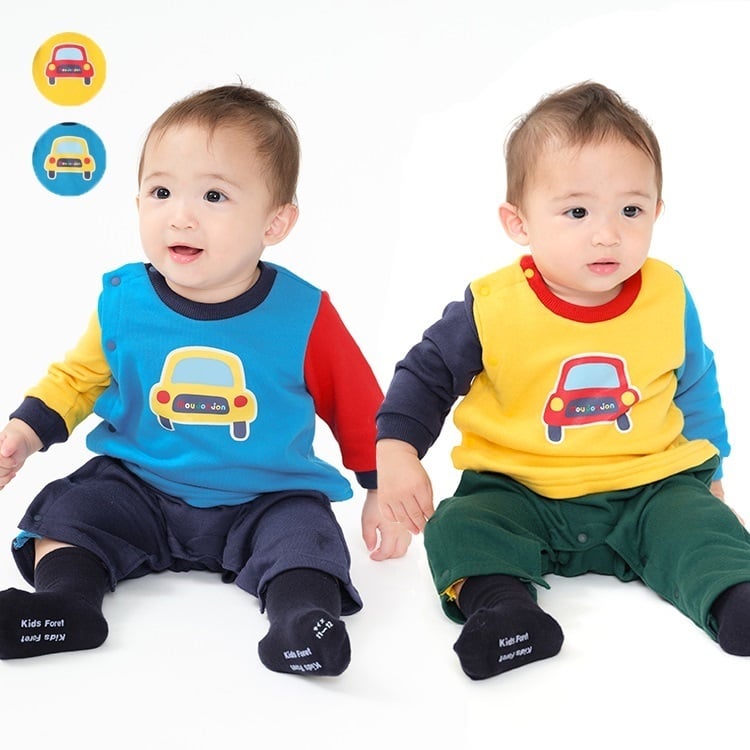 車プリント裏毛ロンパース カバーオール｜子供服・ベビー服の通販は