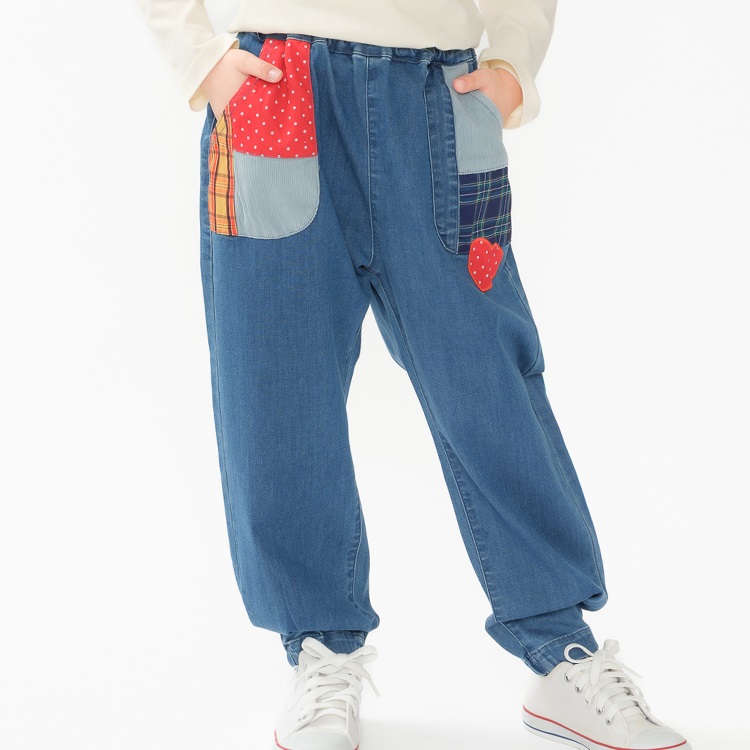 パッチワークポケットデニムパンツ ロングパンツ｜子供服・ベビー服の