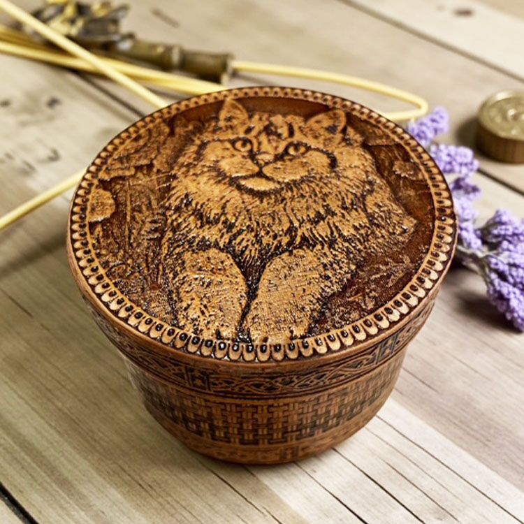 ロシア雑貨店マリンカ / 白樺細工 ベレスタ 小物入れ「猫」b090