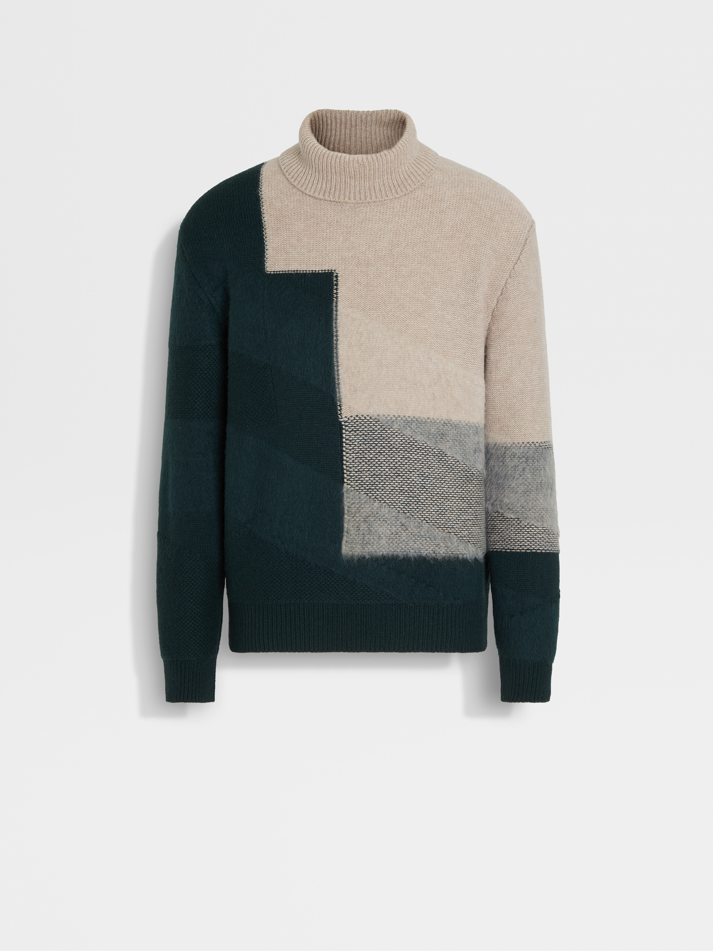 Light Taupe and Dark Green Cashmere and Mohair Turtleneck | ZEGNA