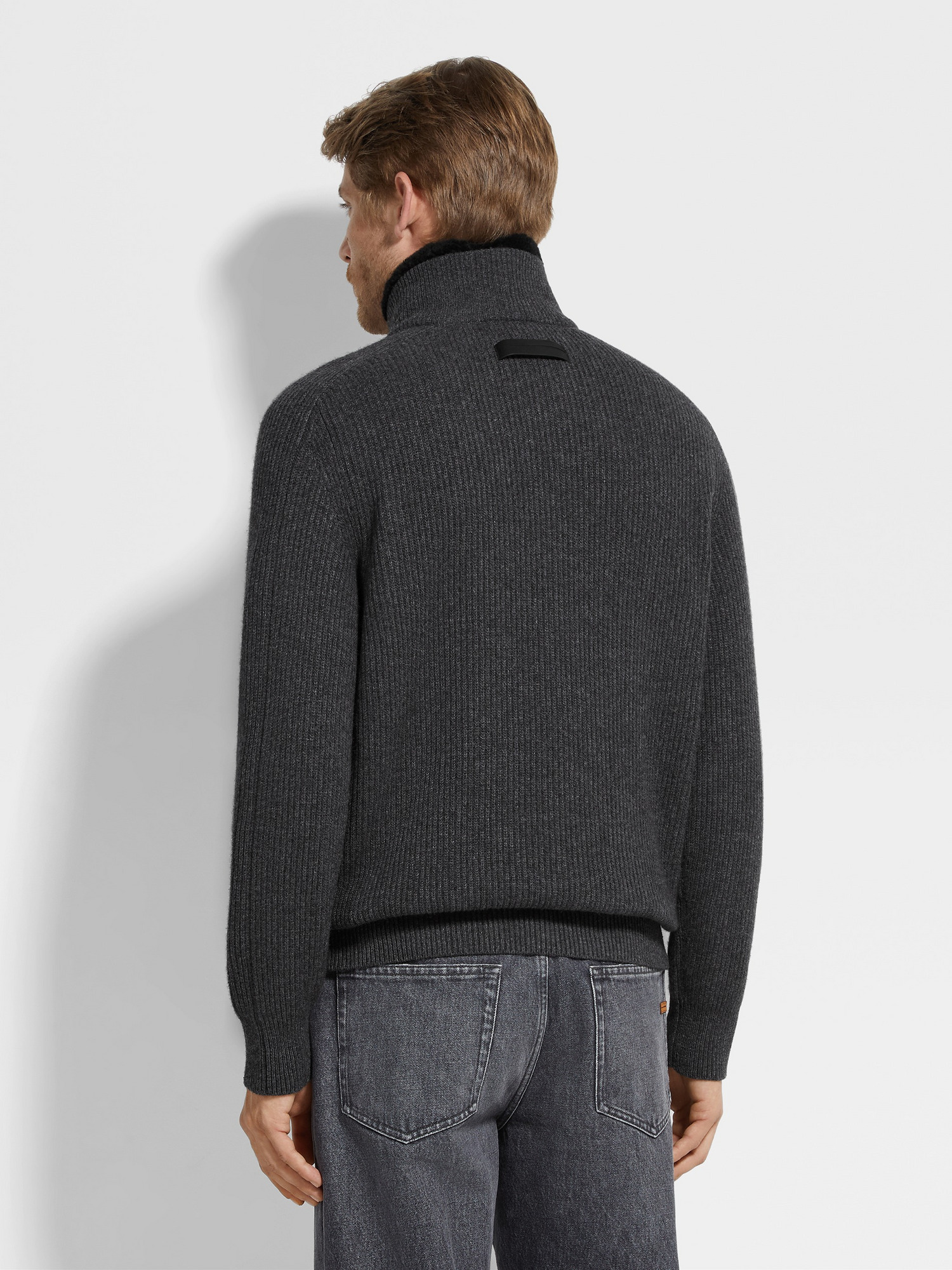 Dark Grey Mélange Oasi Cashmere Zip Mock Neck Sweater | ZEGNA