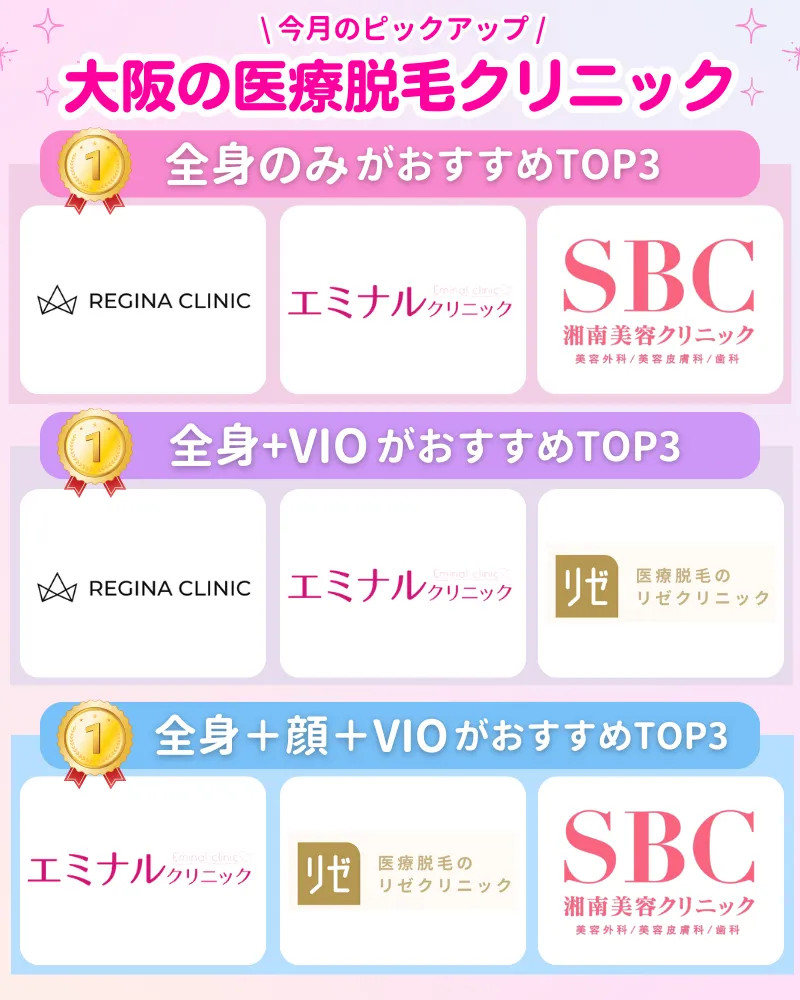 大阪の医療脱毛おすすめ人気ランキング15選【医師監修】効果が高い