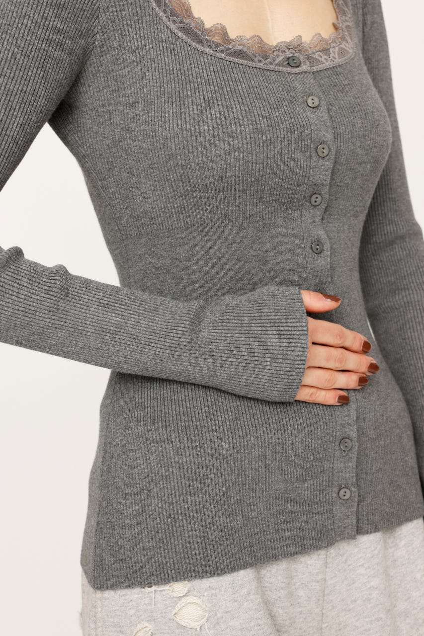 SLY | LACE DOCKING FRONT BUTTON トップス (ニット ) |SHEL'TTER WEBSTORE