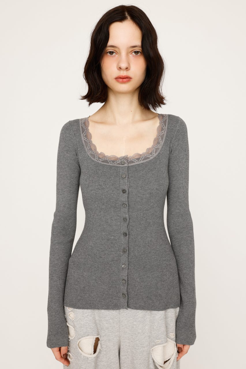 SLY | 【LIMITED ITEM】LACE DOCKING FRONT BUTTON トップス (ニット