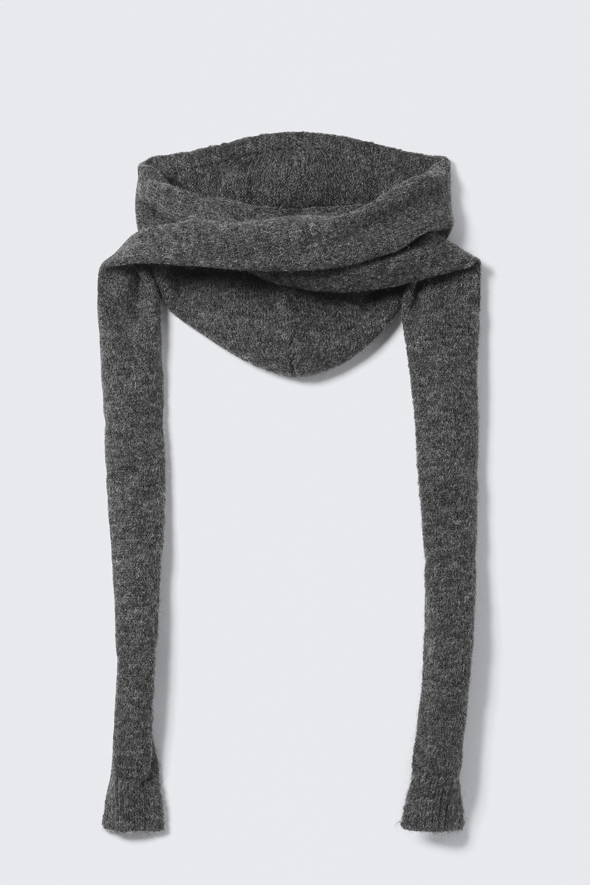 knitted tie hood scarf - Dark Grey Melange | Weekday EU