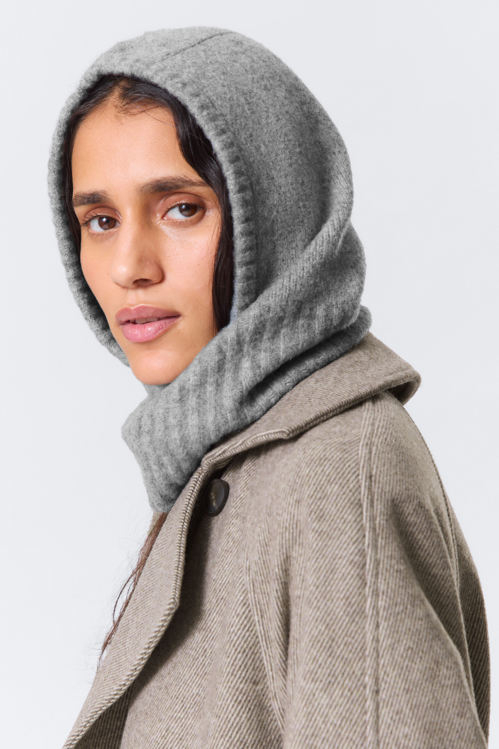 knitted tie hood scarf - Dark Grey Melange | Weekday EU