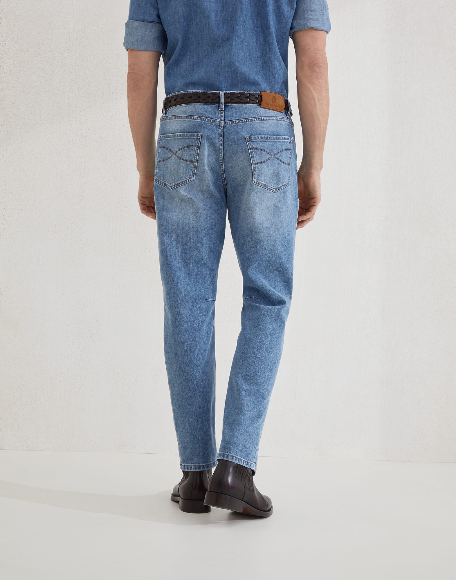 Leisure fit five-pocket trousers for Man in Denim | Brunello Cucinelli