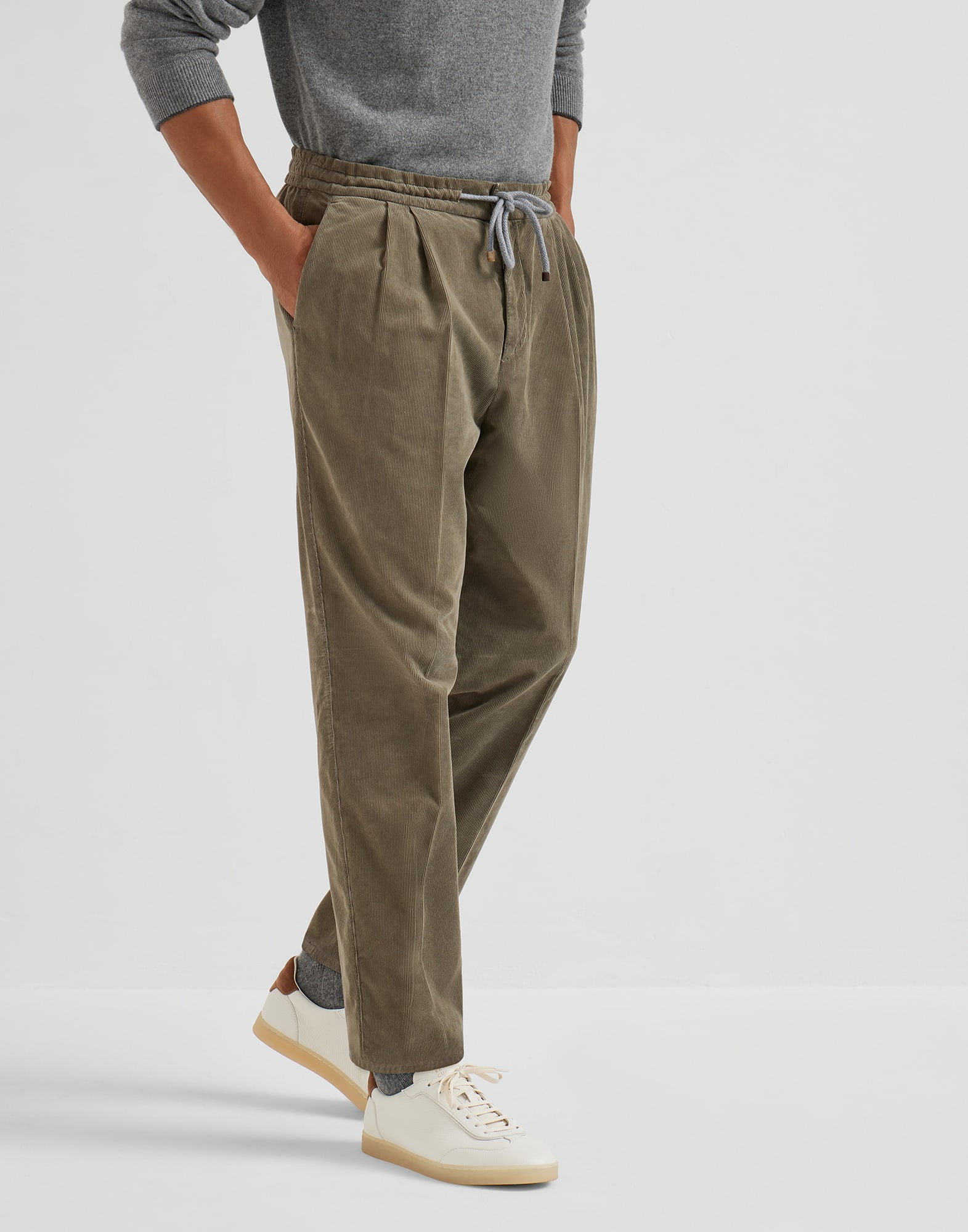 Corduroy trousers for Man in Khaki | Brunello Cucinelli