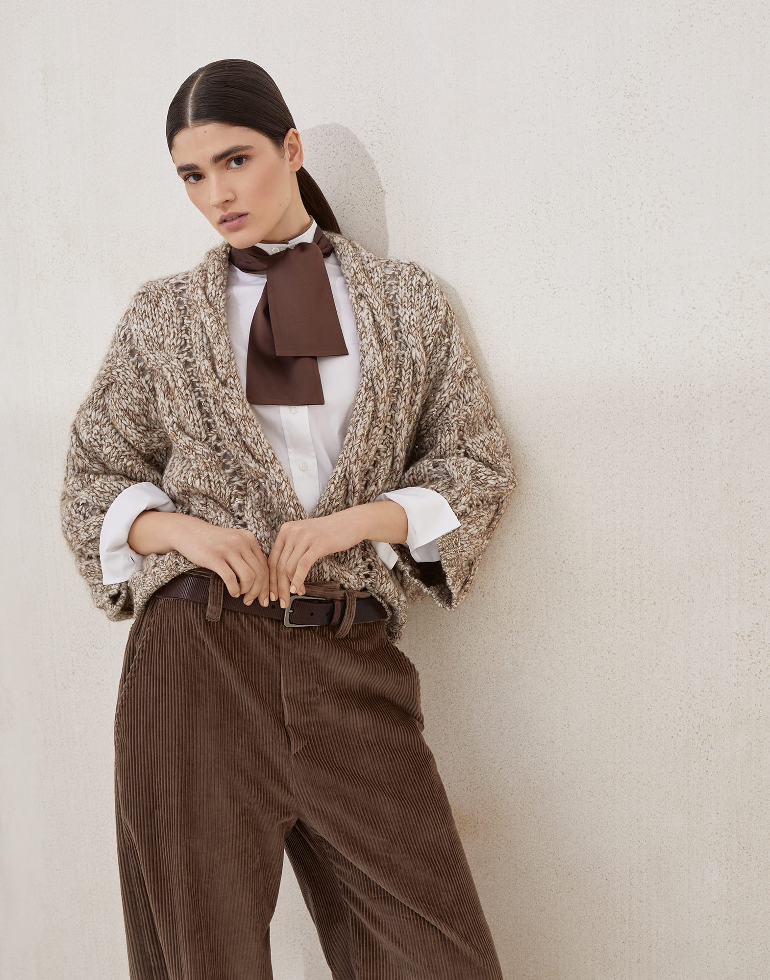 Dazzling chiné cardigan for Woman in Beige | Brunello Cucinelli