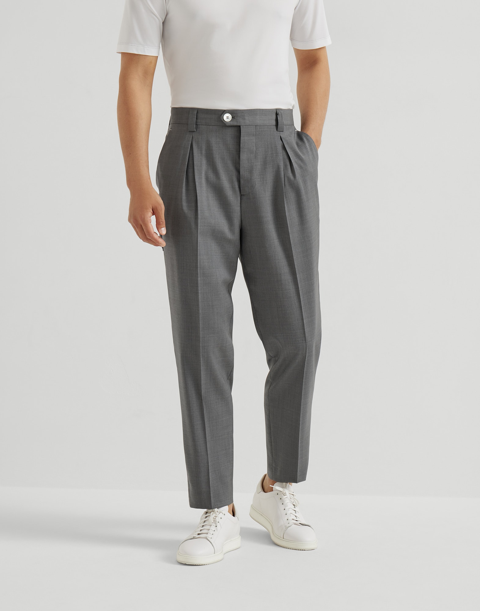 Virgin wool trousers for Man in Medium Grey | Brunello Cucinelli