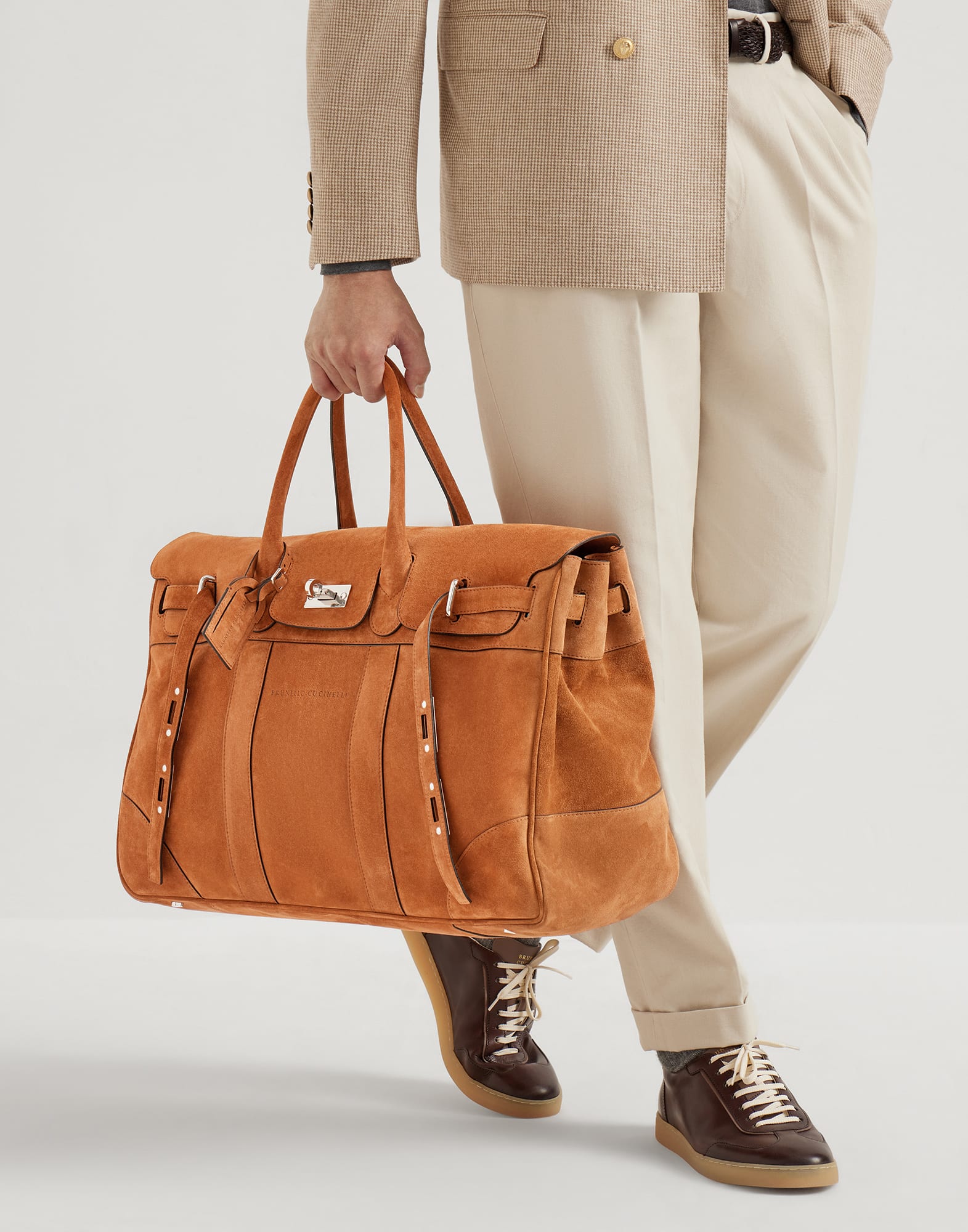 Suede bag for Man in Cognac | Brunello Cucinelli