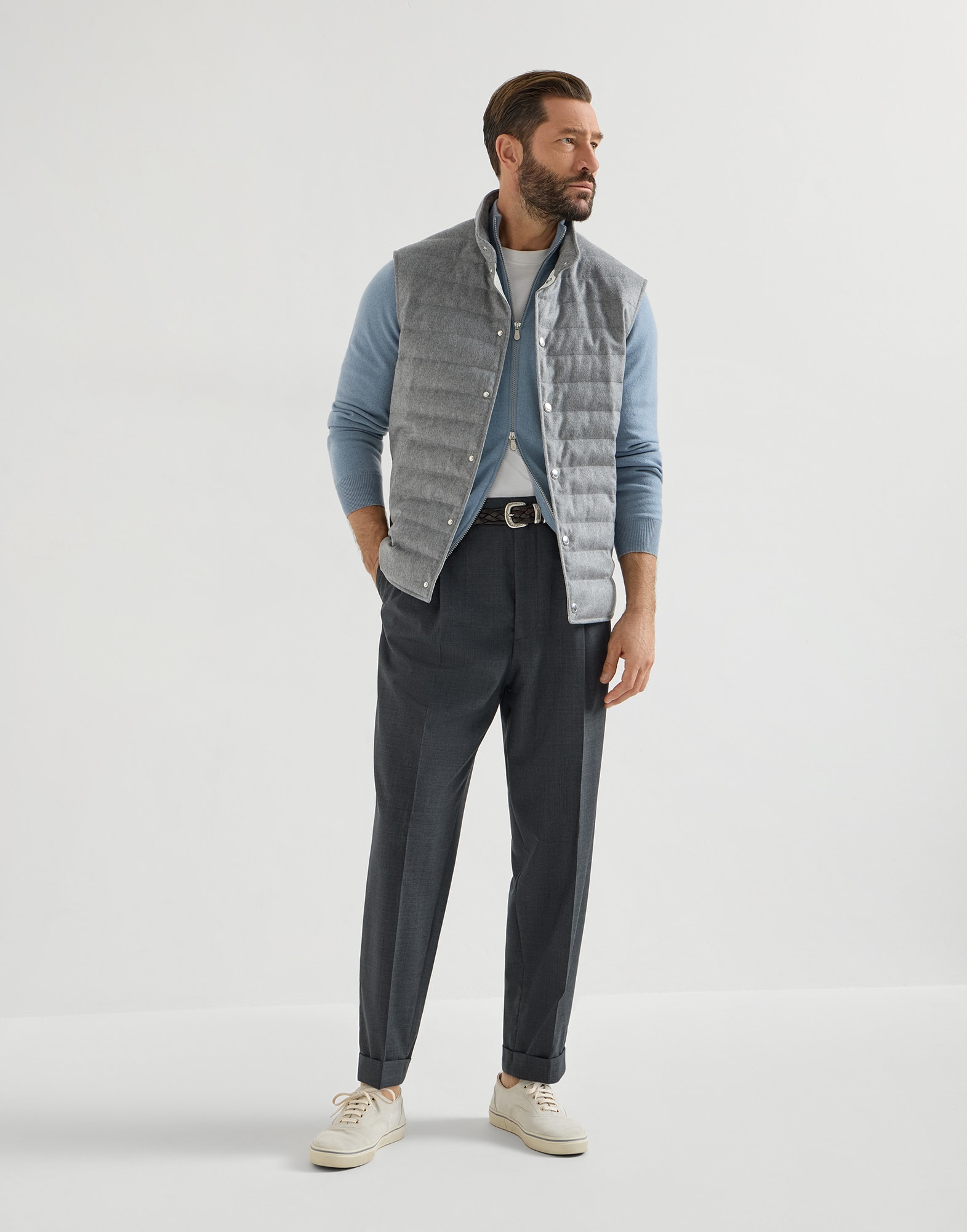 Cashmere flannel down jacket for Man in Grey | Brunello Cucinelli