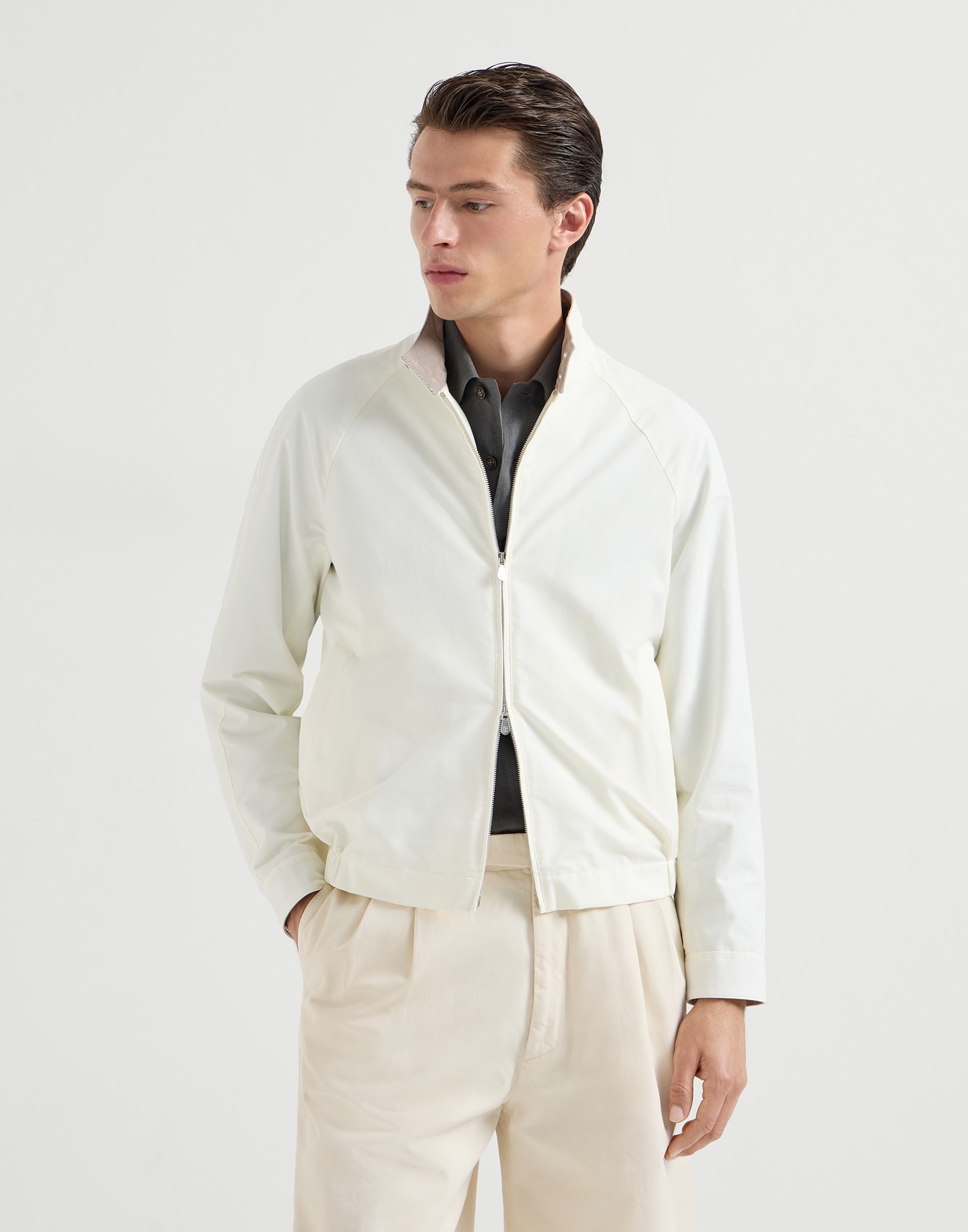 Gabardine outerwear jacket for Man in Khaki | Brunello Cucinelli