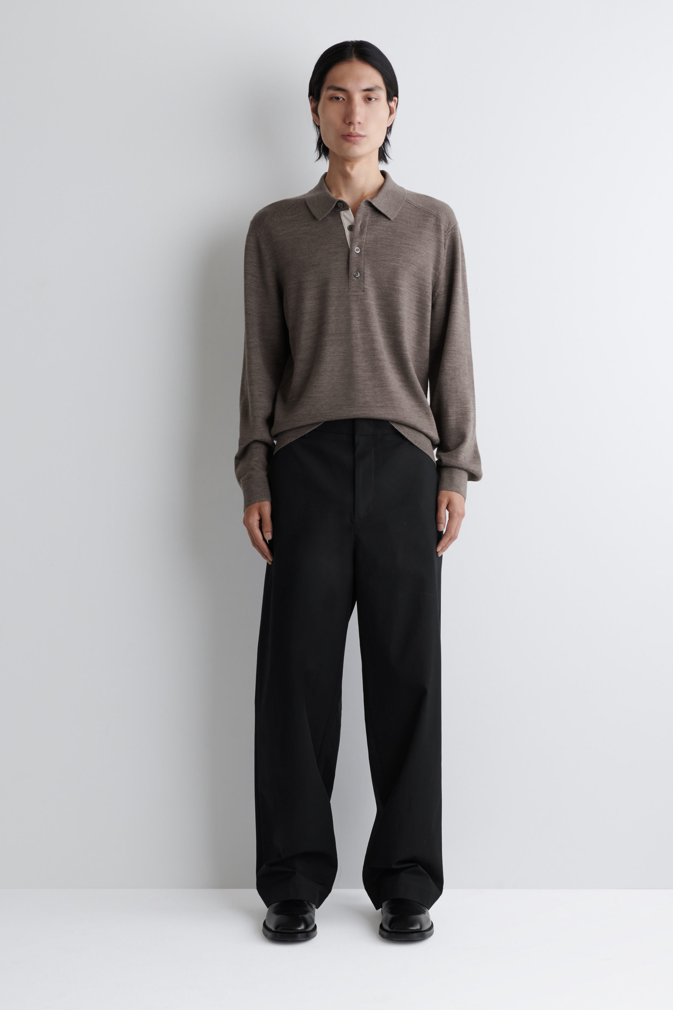 KNITTED MERINO WOOL POLO SHIRT - BEIGE MÉLANGE | COS