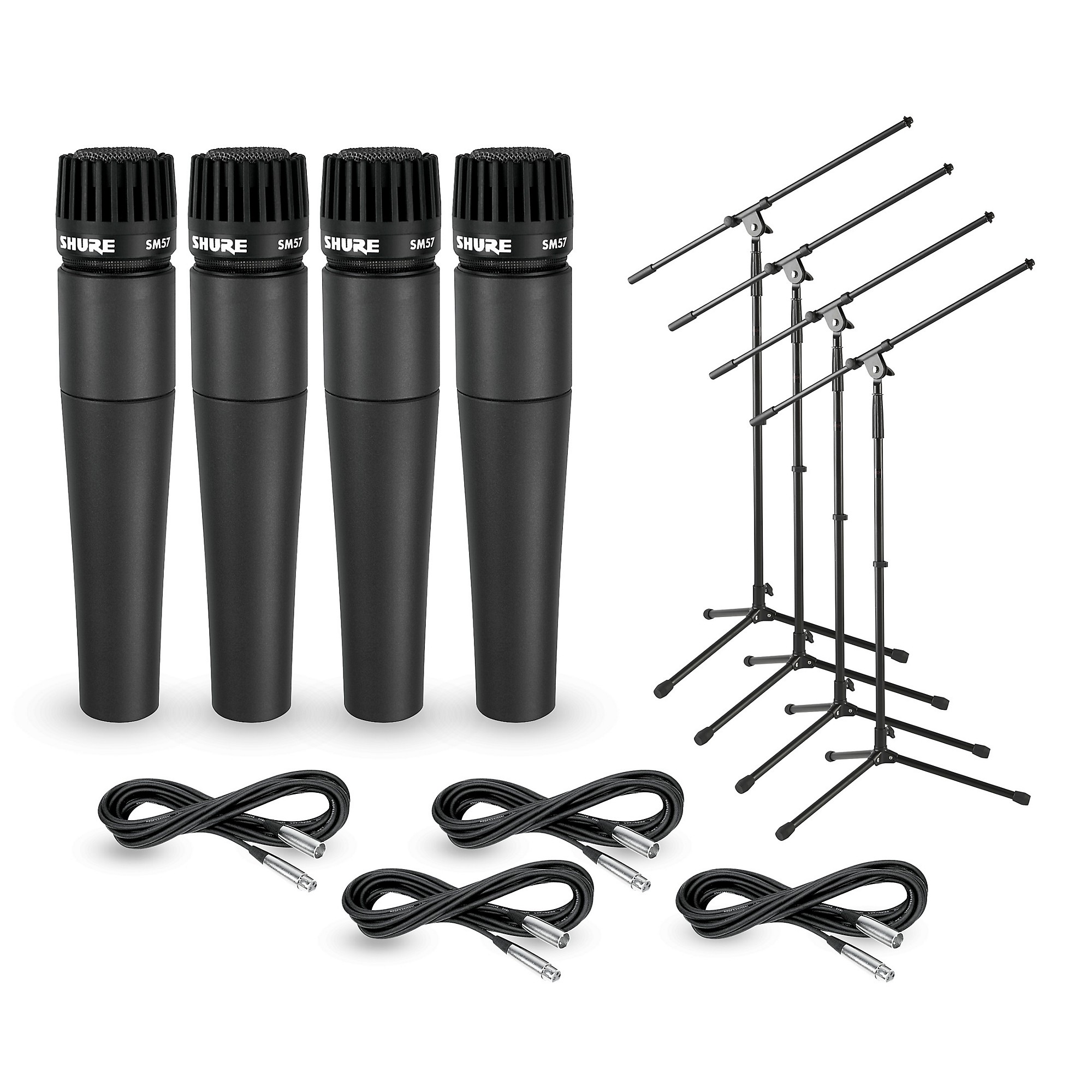 Shure SM57 Mic With Cables & Stand 4-Pack | Guitar Center