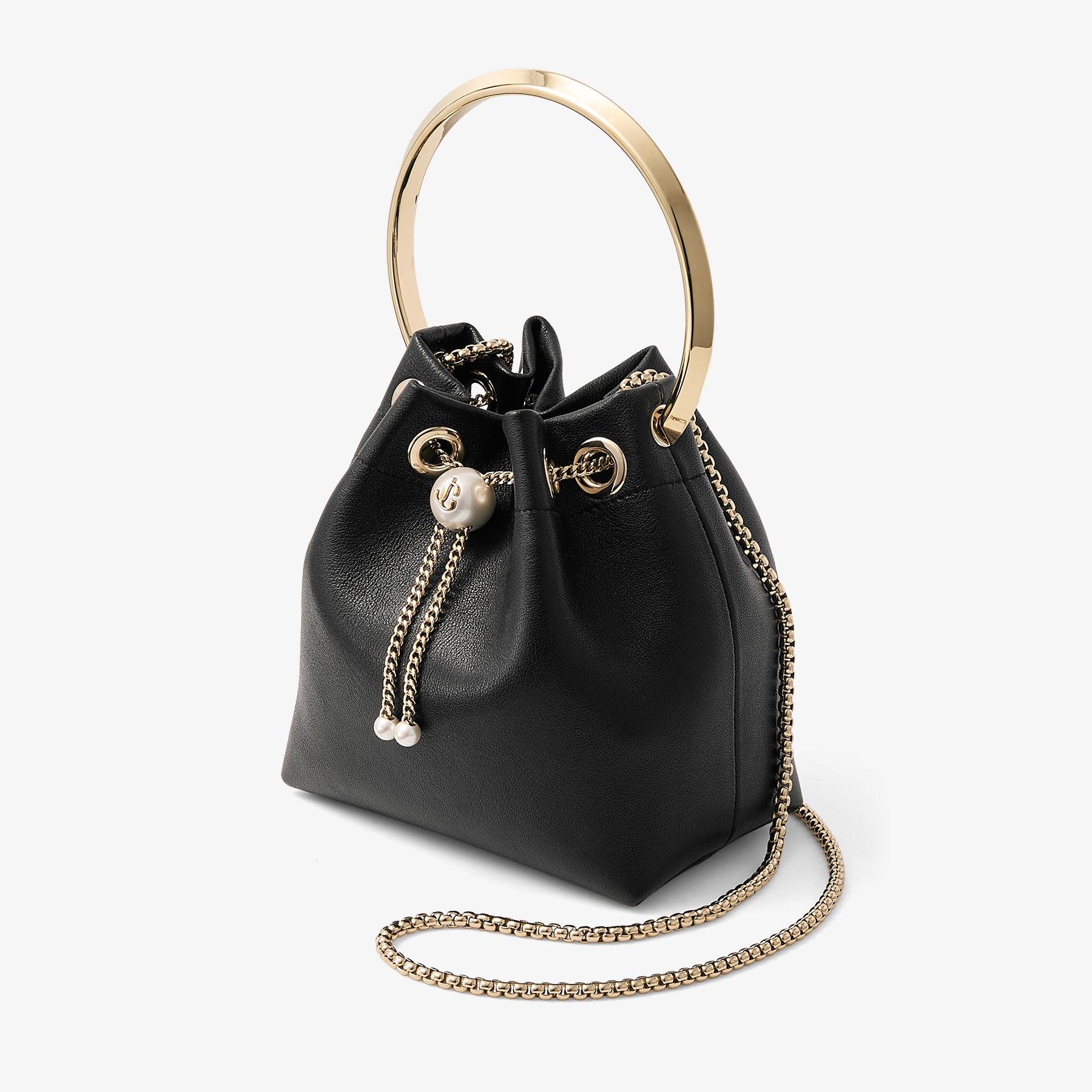 ボンボン |Black パール留めバイカーレザー・バッグ | JIMMY CHOO