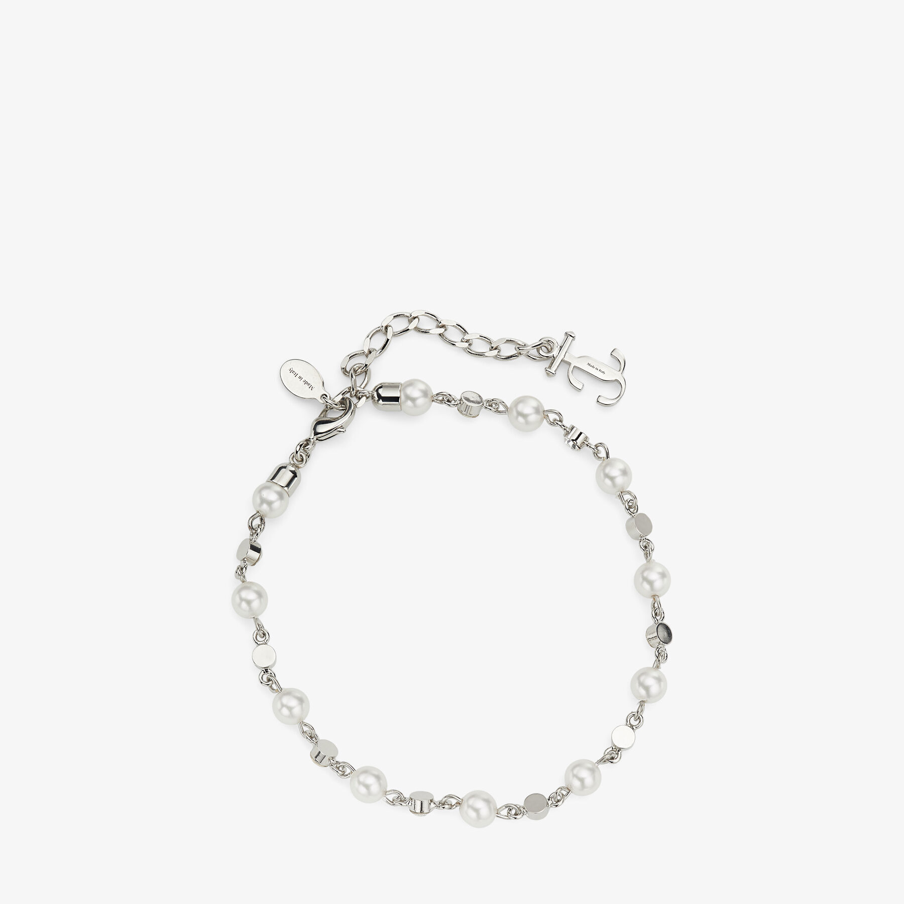 パール X スター X JCロゴ付き Silver仕上げメタル・アンクレット | JC