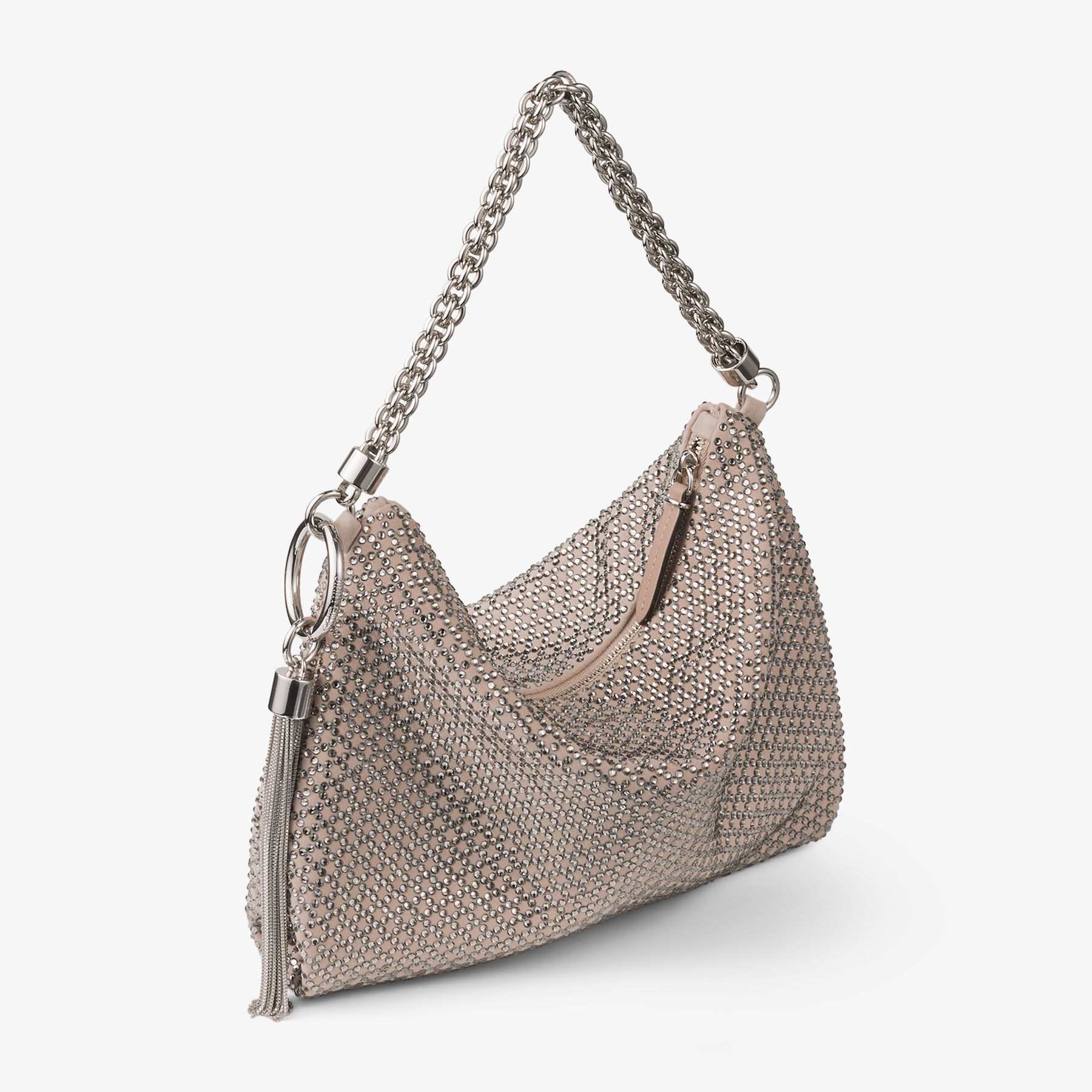 Ballet Pink Suede Clutch Bag with Diamond Motif and Crystal Hotfix