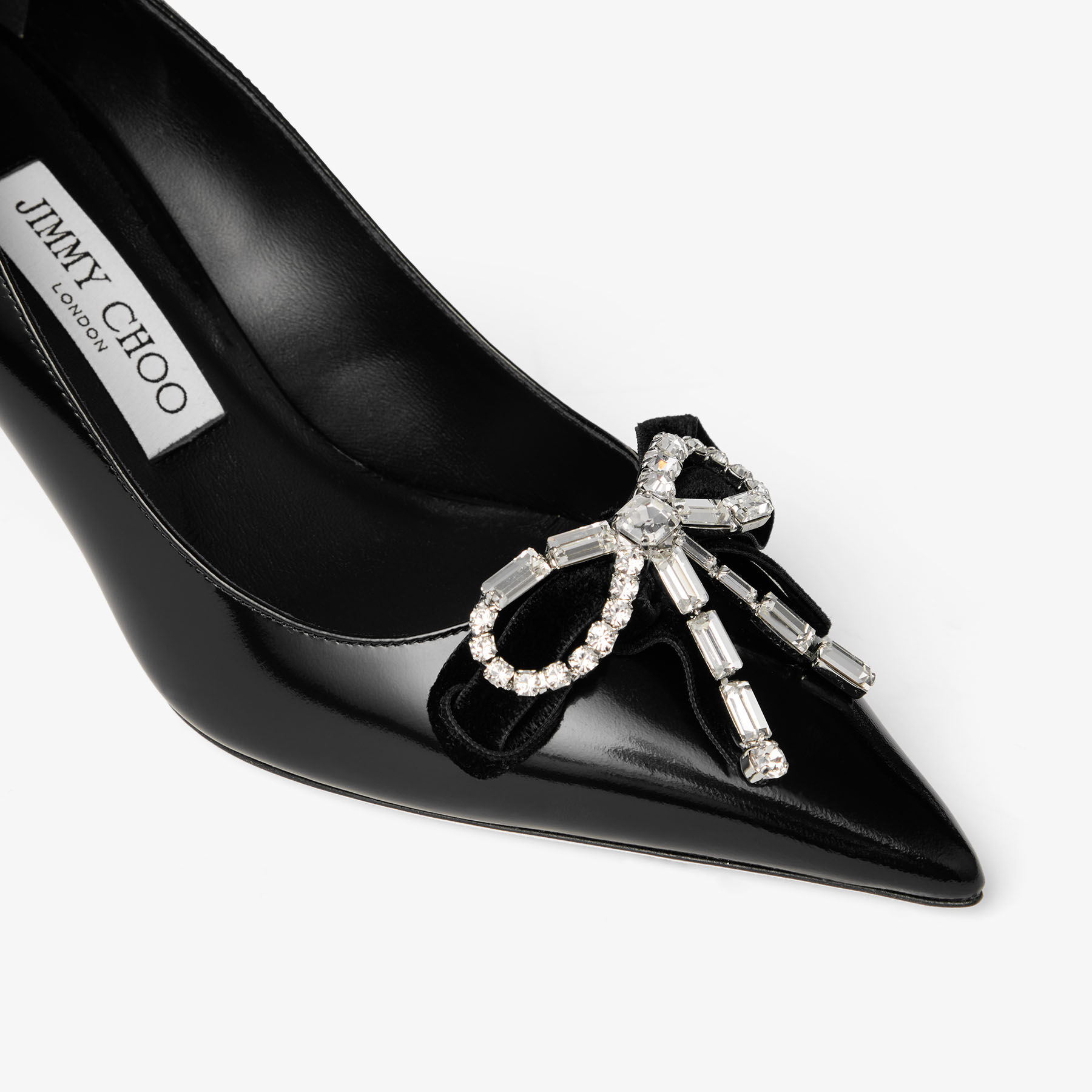 Auria 70 | Black Soft Spazzolato Pumps with Velvet and Crystal Bow