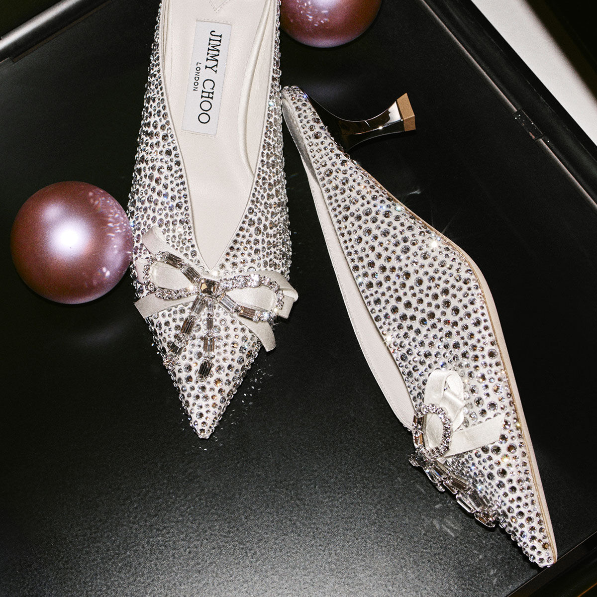Auria Mule 50 | Ivory Satin and Princess Crystal Hotfix Mules with