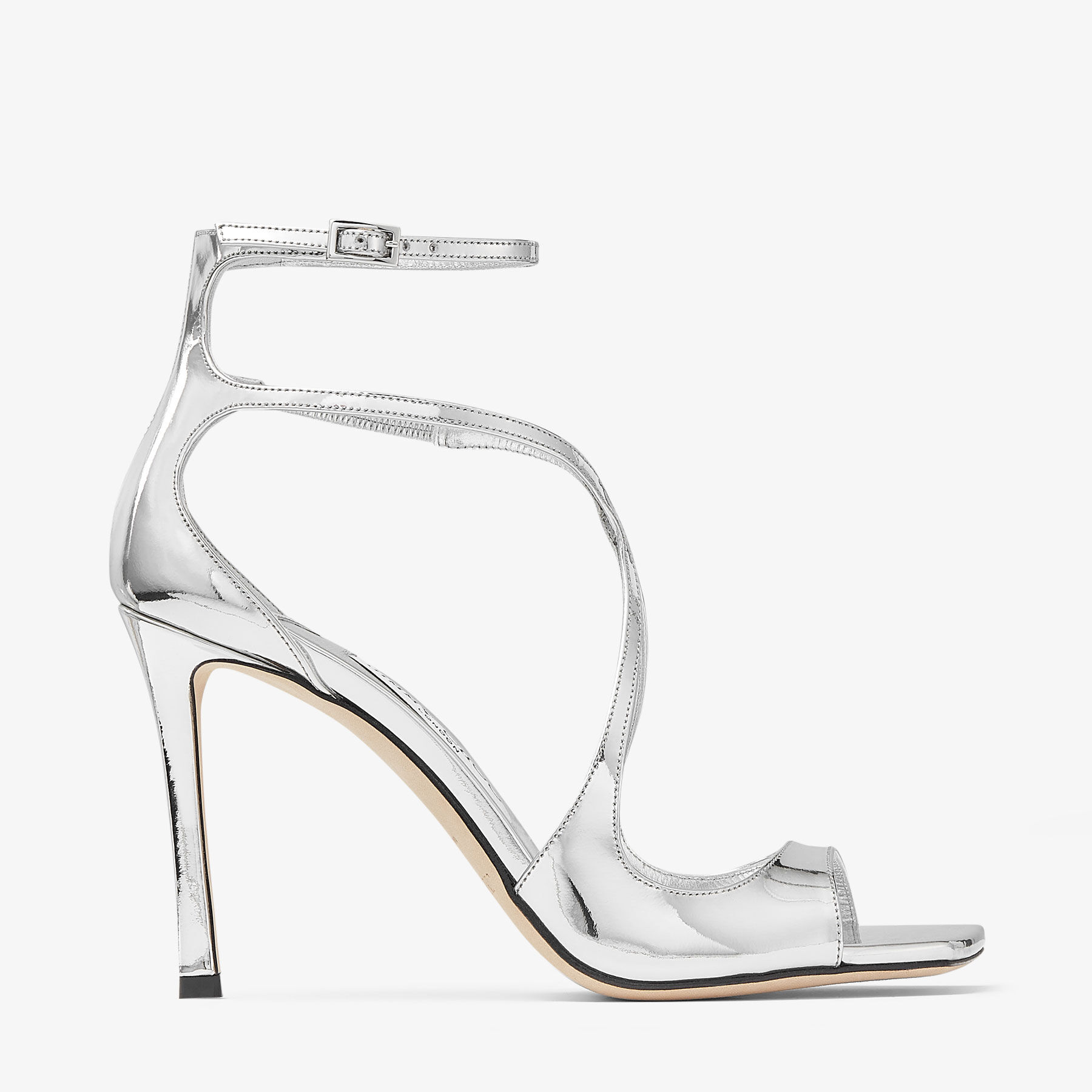 Azia 95 | Silver Liquid Metal Leather Sandals | JIMMY CHOO