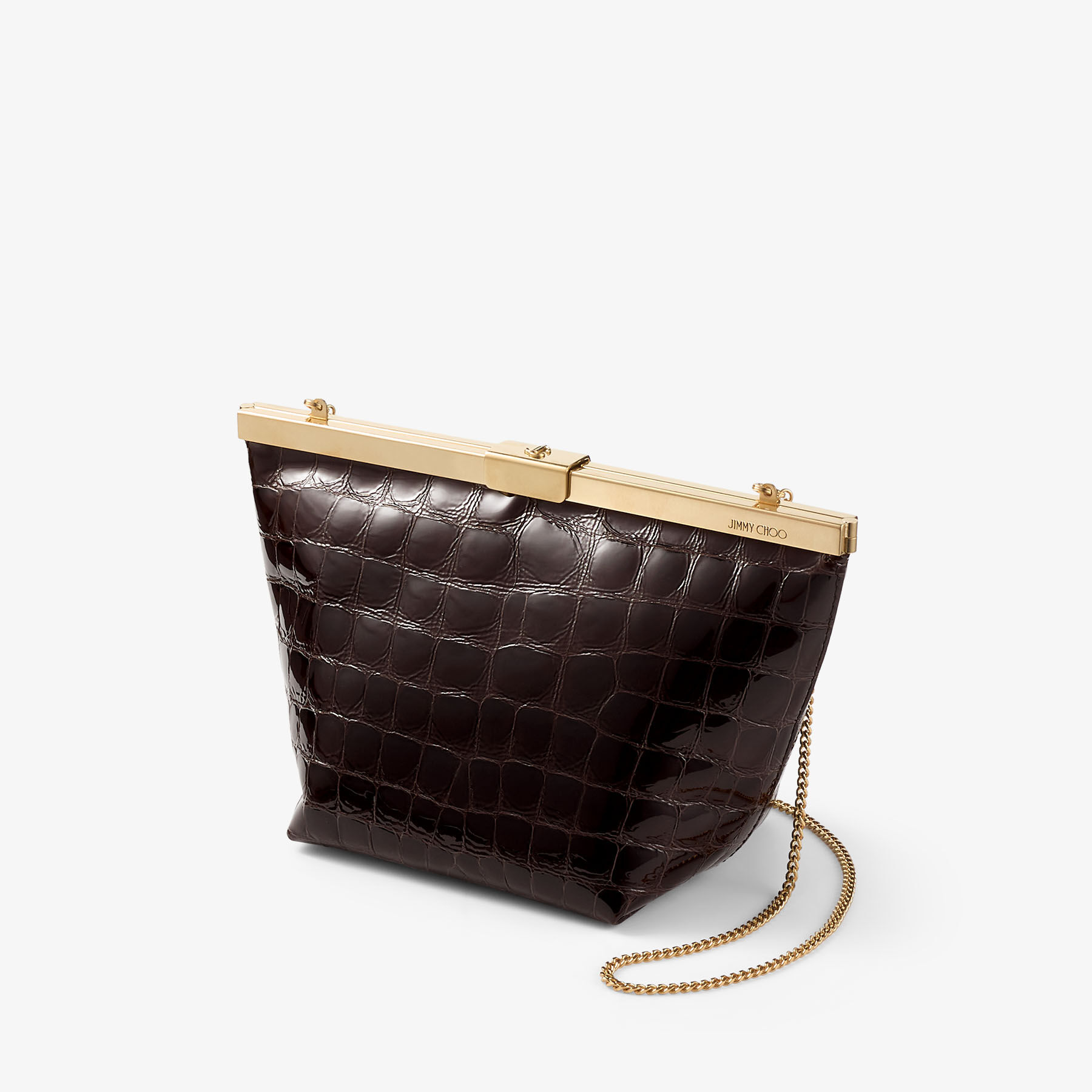 Ganache | Sambuco Shiny Croc Embossed Leather Clutch Bag | JIMMY CHOO