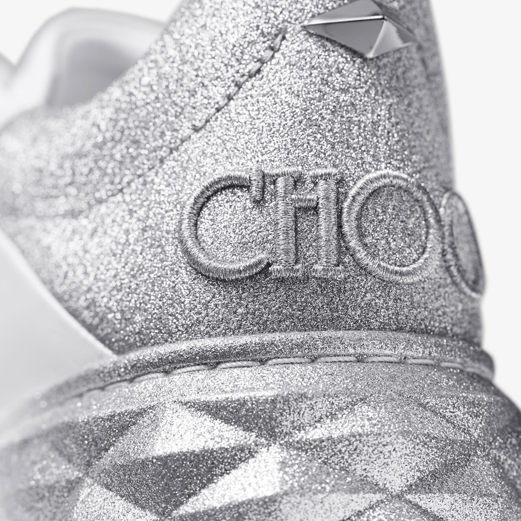 Diamond Maxi/F II | White & Silver Nappa Leather Glitter Trainers