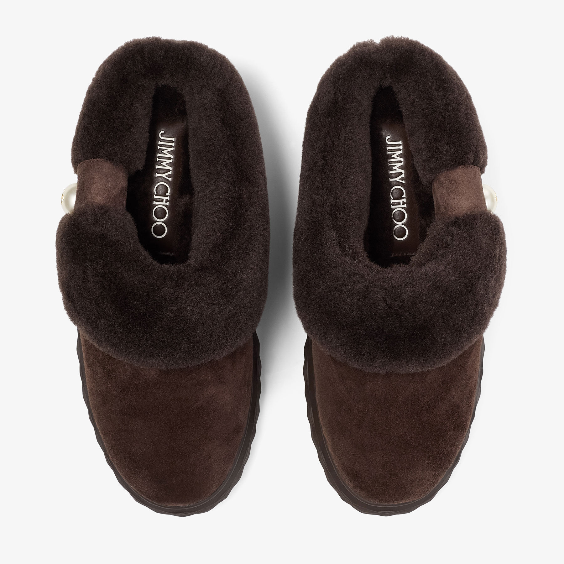 Diamond Maxi Mule F | Chocolate Suede Mules with Shearling | JIMMY