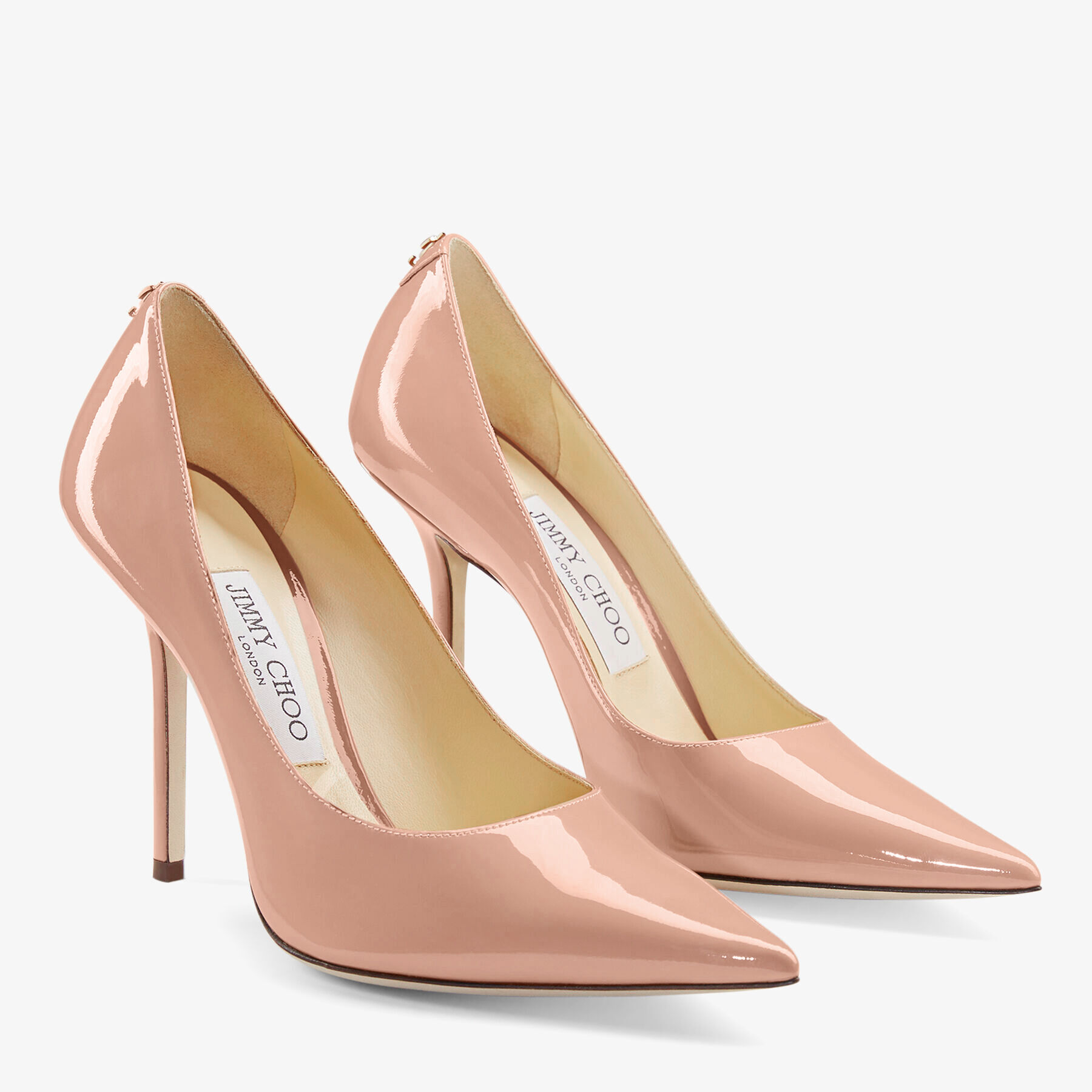 Ballet Pink Patent Leather Point-Toe Pumps with JC Emblem | LOVE