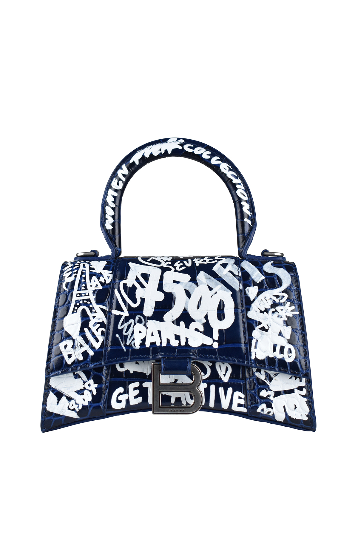 Luxury bag - Small Hourglass Graphity navy blue bag in crocodile