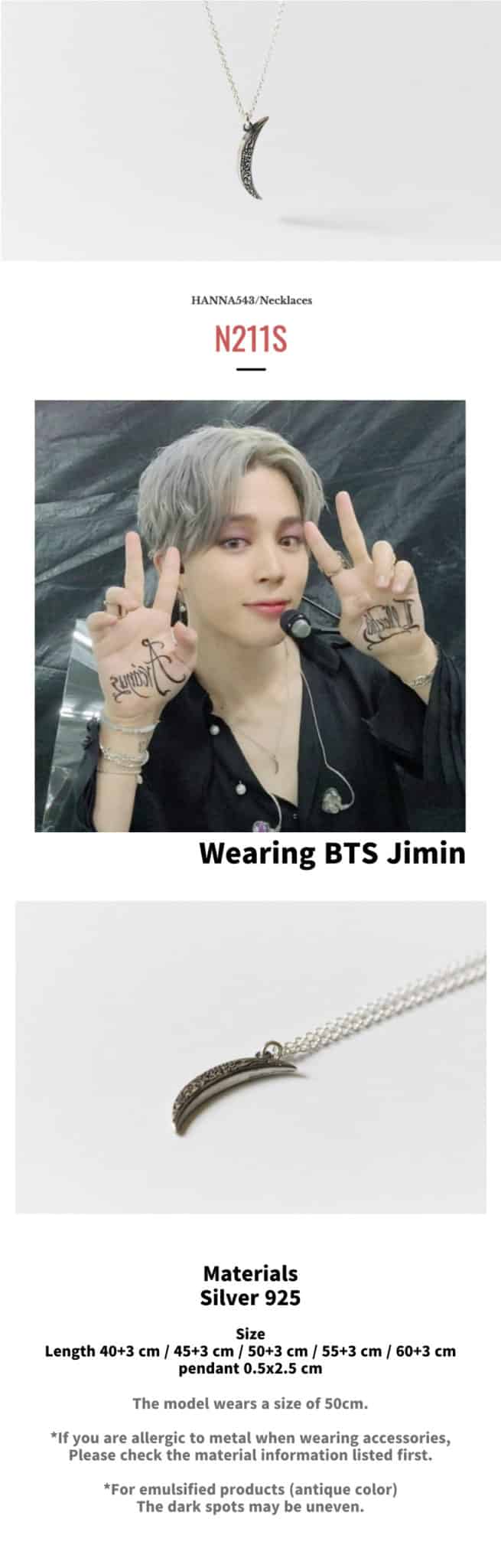 HANNA543/ N211S Crescent Necklace/ Wearing BTS Jimin - Now In Seoul