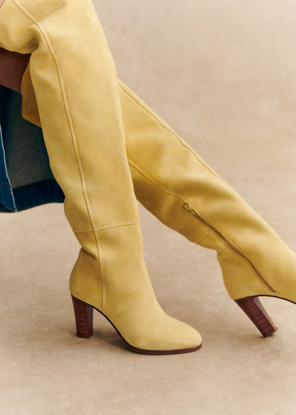 Anaelle Thigh High Boots - Electric Blue - Split cowhide leather