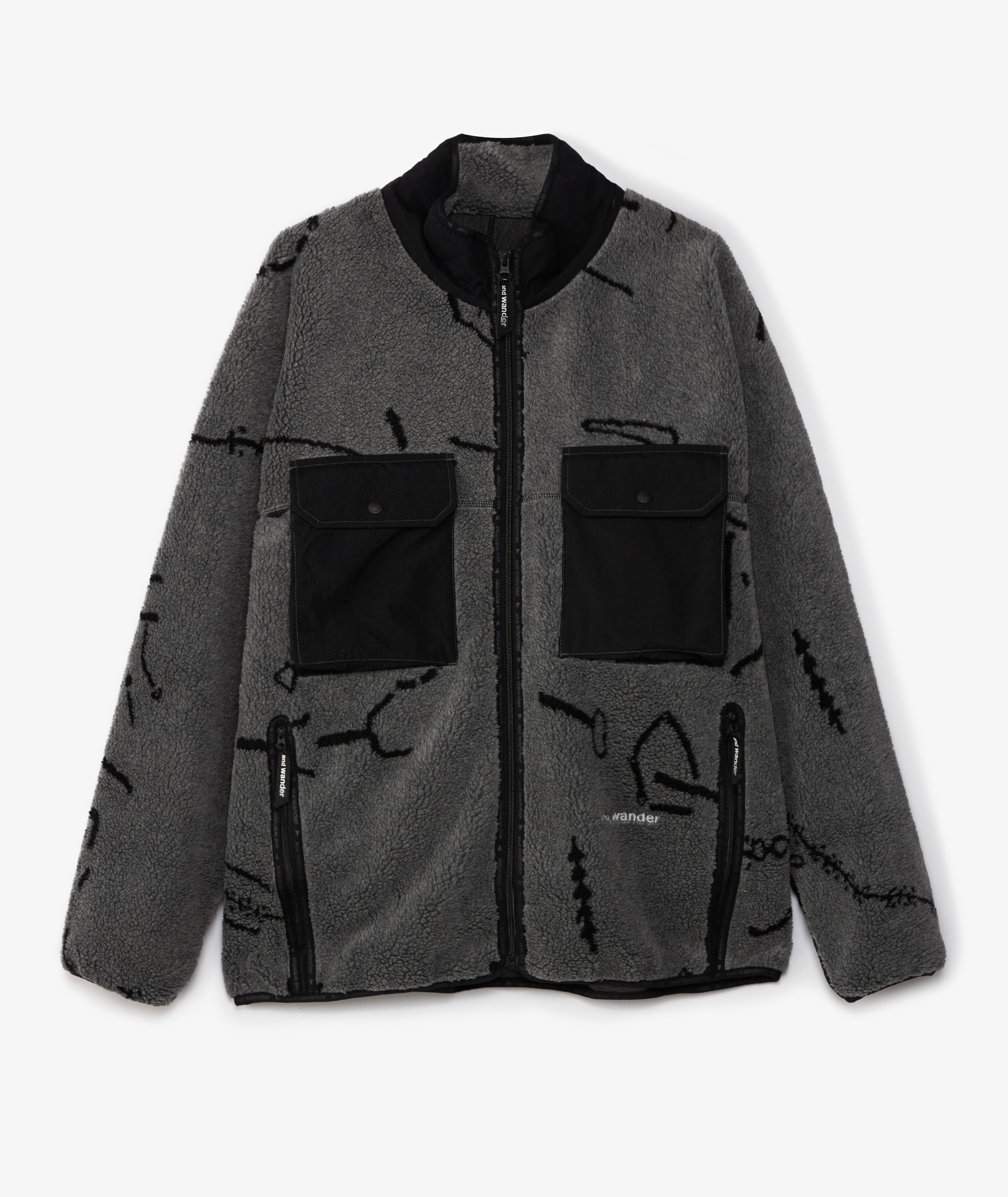 and wander 46 Map Key Fleece Jacket x Dajiro Ohara in Dark Gray