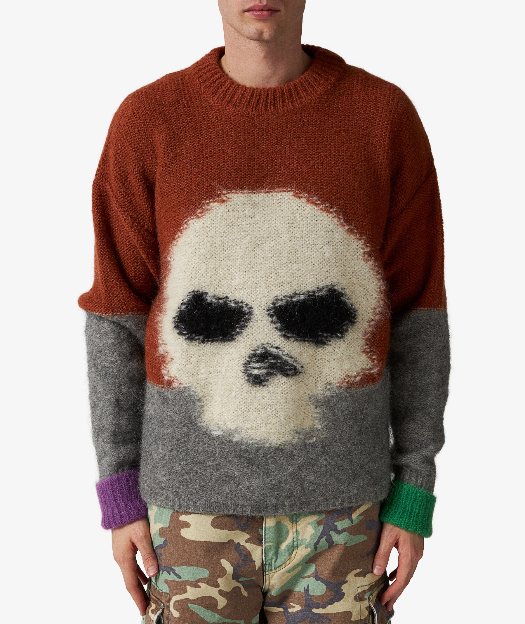 ERL Mohair Skull Intarsia Sweater in Brown | SVD USA
