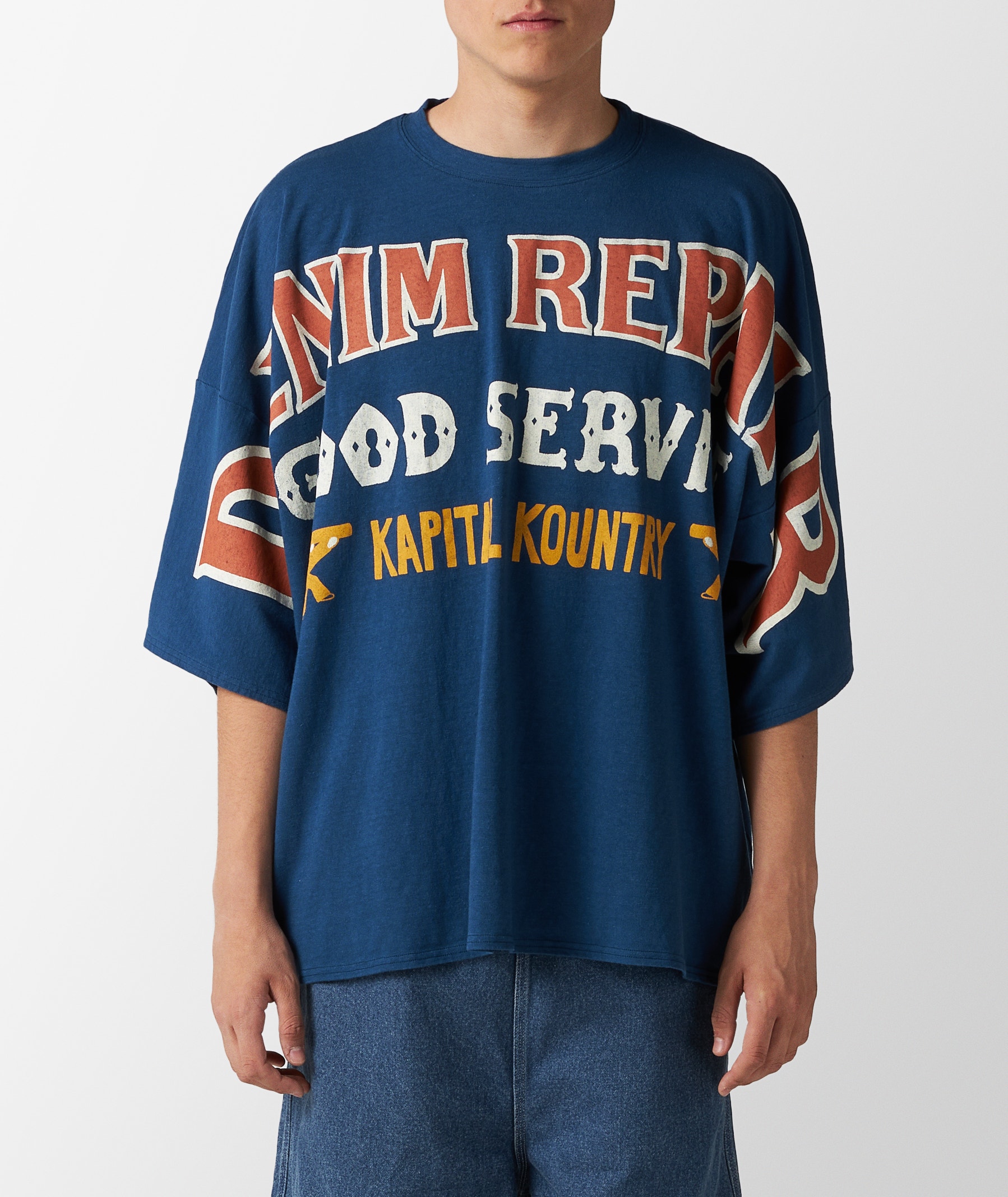 Blue KAPITAL 18.5/- Jersey Denim Repair Huge T-Shirt | SVD