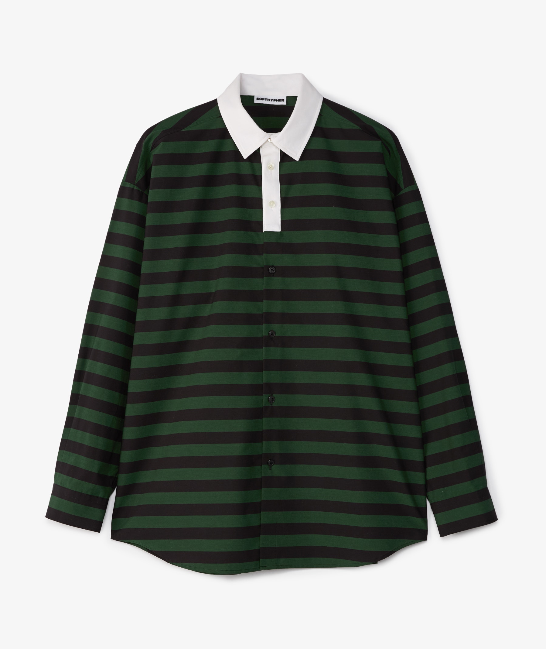 SOFTHYPHEN Rugby Collar Border Stripe Shirt | MGMFB251259-GRN