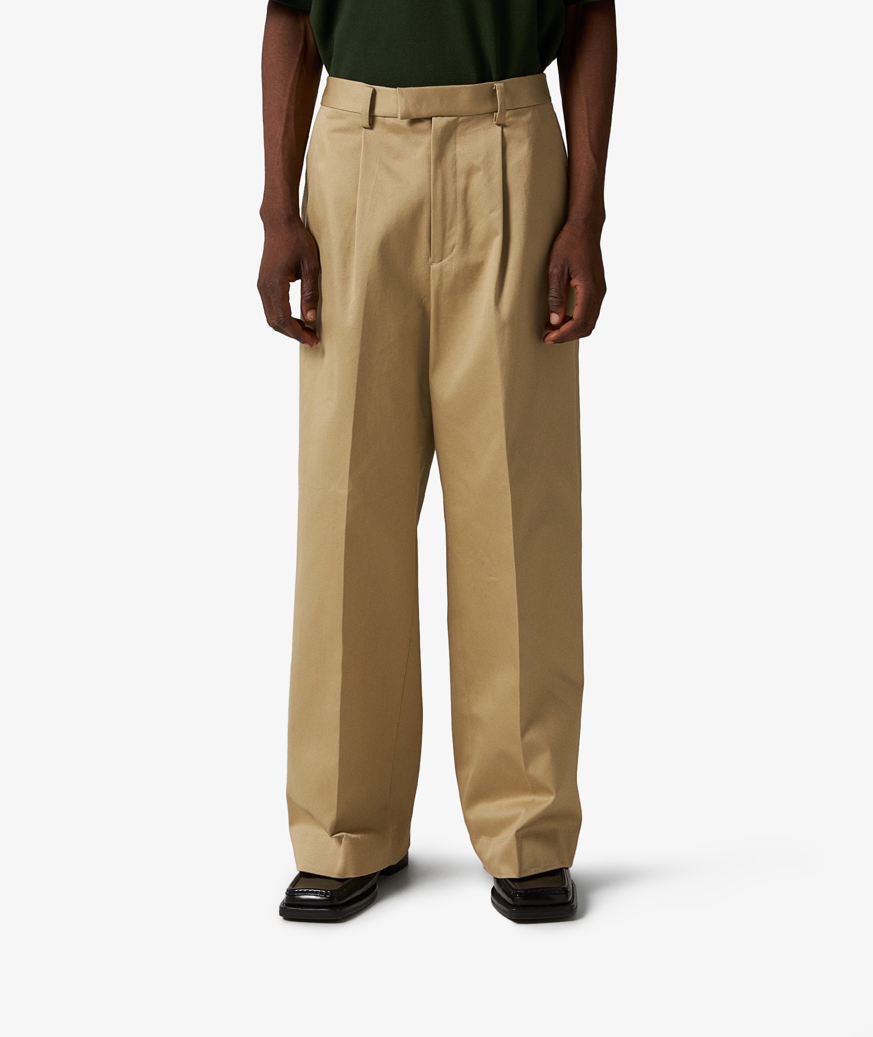 SOFTHYPHEN Chino Tucked Extra Wide Pants in Light Brown | SVD USA